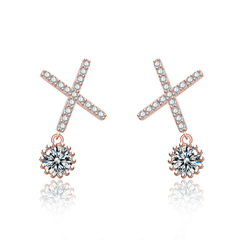 Ladies Sparkling Ear Hoops with Cross-Shaped Design Nin Boutique