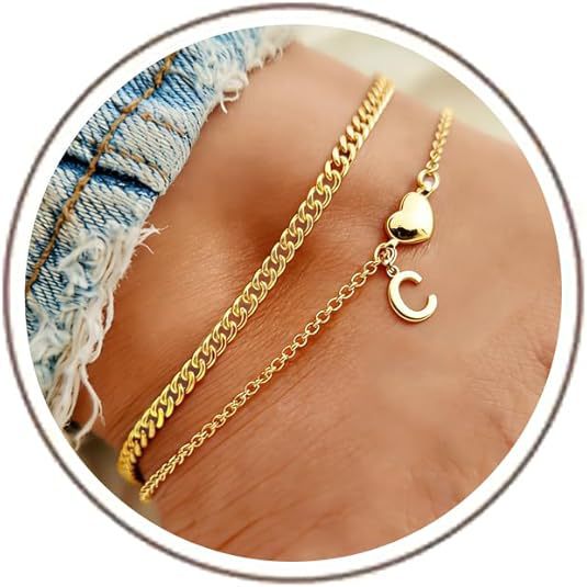 Ladies ankle bracelet with heart-shaped and initialized charm Nin Boutique
