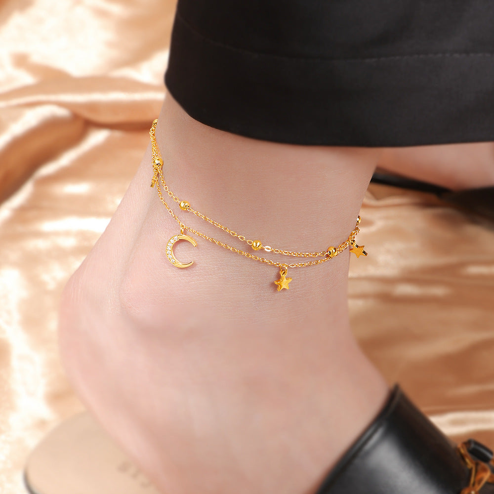 Women's ankle bracelet with sparkling charms and moon design Nin Boutique