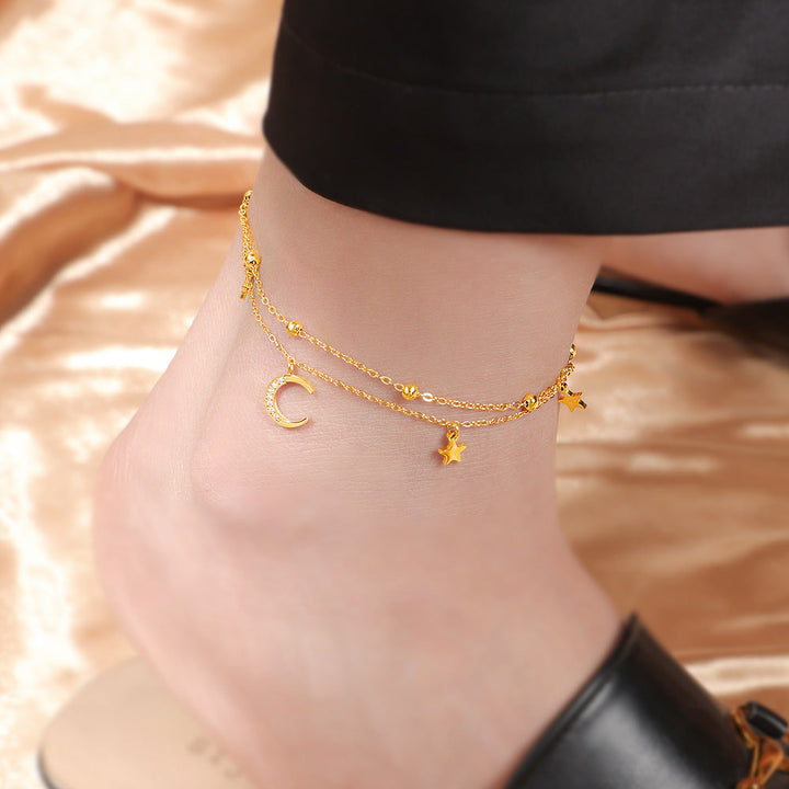 Women's ankle bracelet with sparkling charms and moon design Nin Boutique