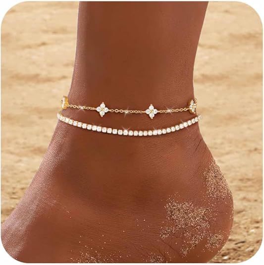 Women ankle bracelet with sparkling zirconia elements and elegant embellishments Nin Boutique