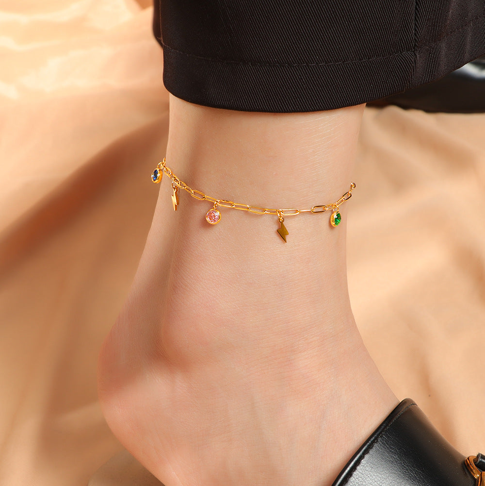 Women's ankle bracelet with charming lightning design and colorful crystals Nin Boutique