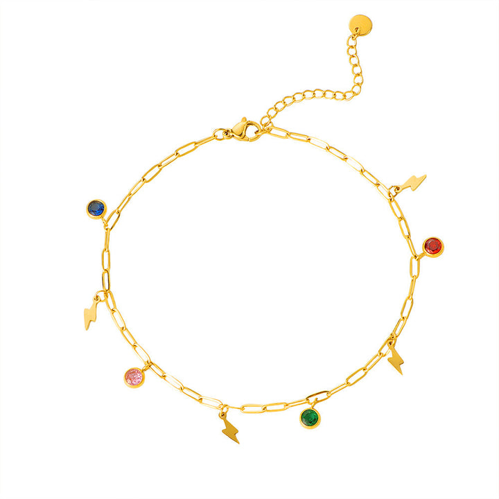 Women's ankle bracelet with charming lightning design and colorful crystals Nin Boutique