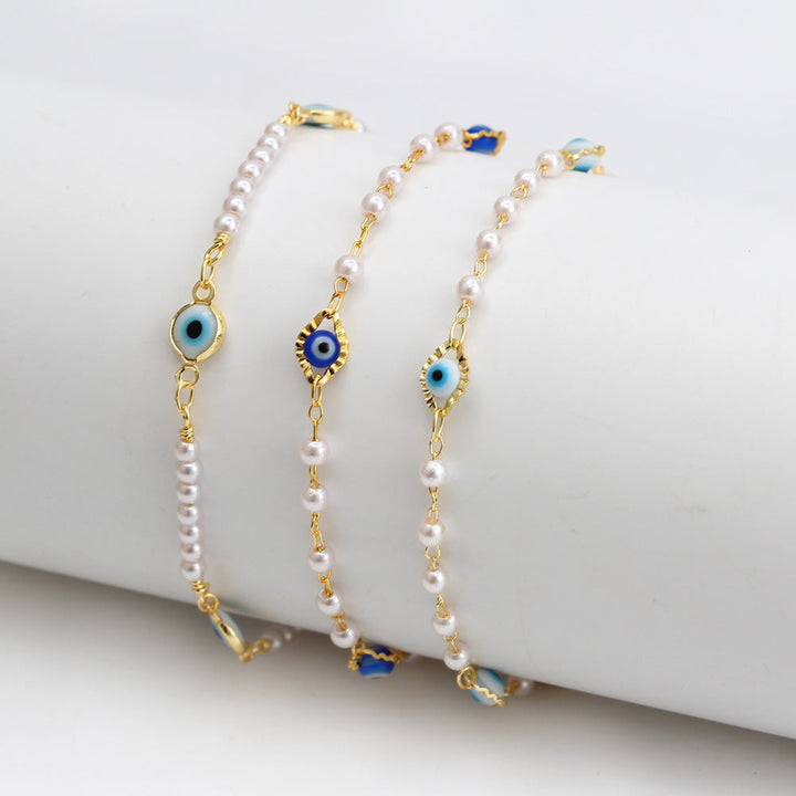 Women's ankle bracelet with protective eye and delicate pearl elements Nin Boutique