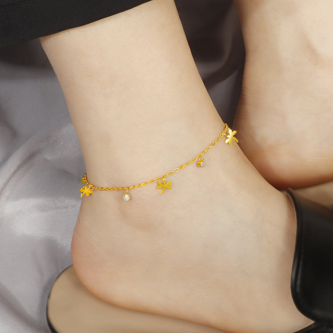 Women's ankle bracelet with floral design and sparkling crystals Nin Boutique