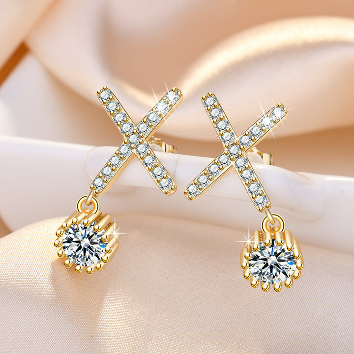 Ladies Sparkling Ear Hoops with Cross-Shaped Design Nin Boutique