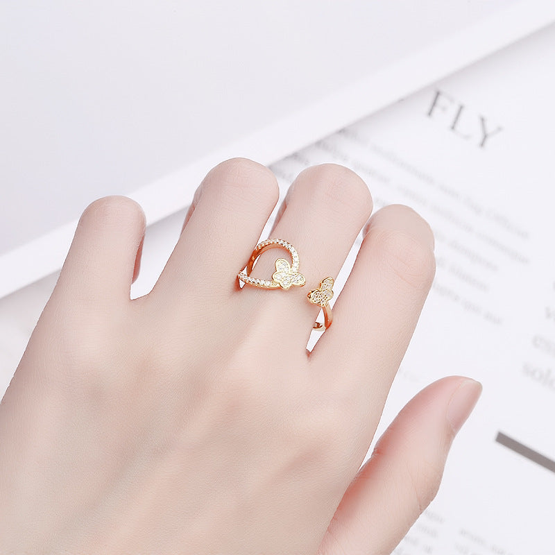 Women's Open Ring with Sparkling Butterfly Designs Nin Boutique