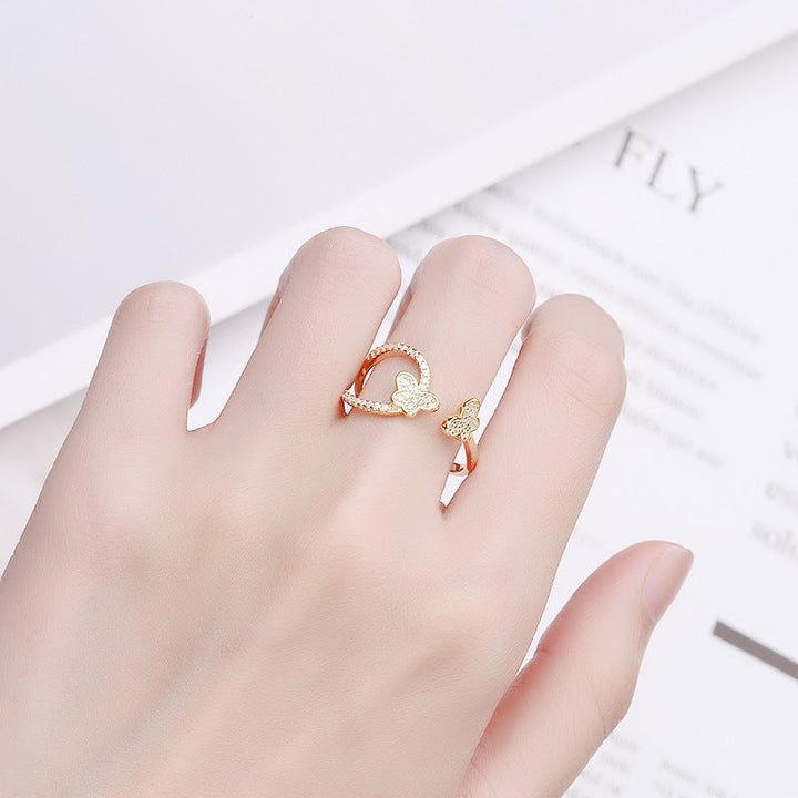 Women's Open Ring with Sparkling Butterfly Designs Nin Boutique