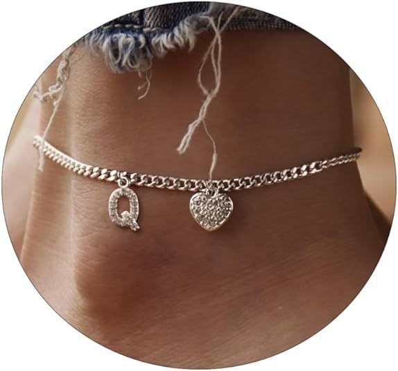 Women’s anklet with personalized letter and sparkling heart pendant Nin Boutique