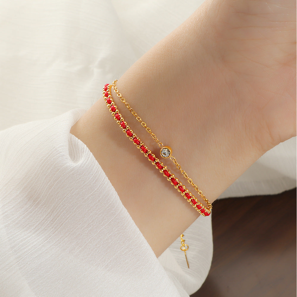 Women's anklet with sparkling zirconia and red crystal Nin Boutique