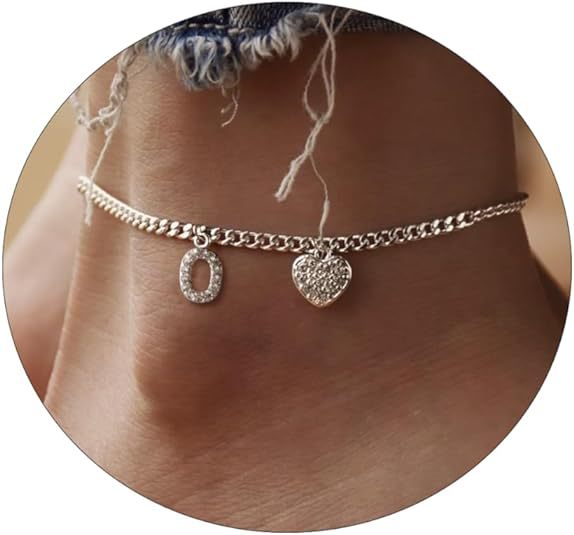 Women’s anklet with personalized letter and sparkling heart pendant Nin Boutique