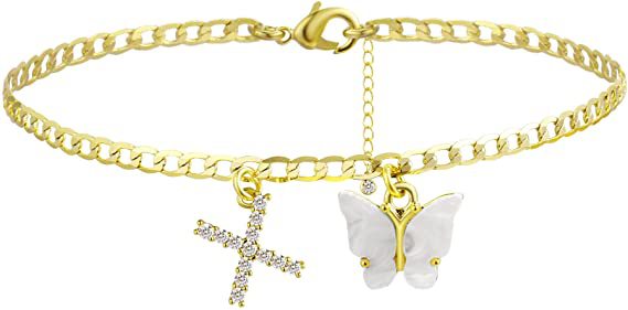Ladies ankle bracelet with elegant glitter and butterfly charms Nin Boutique