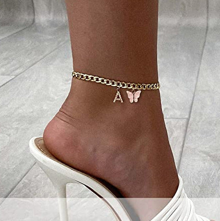 Ladies ankle bracelet with elegant glitter and butterfly charms Nin Boutique