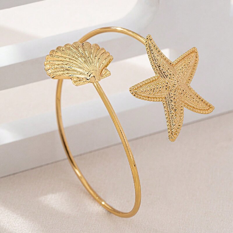 Women's Open Bangle with Maritime Star and Shell Design Nin Boutique