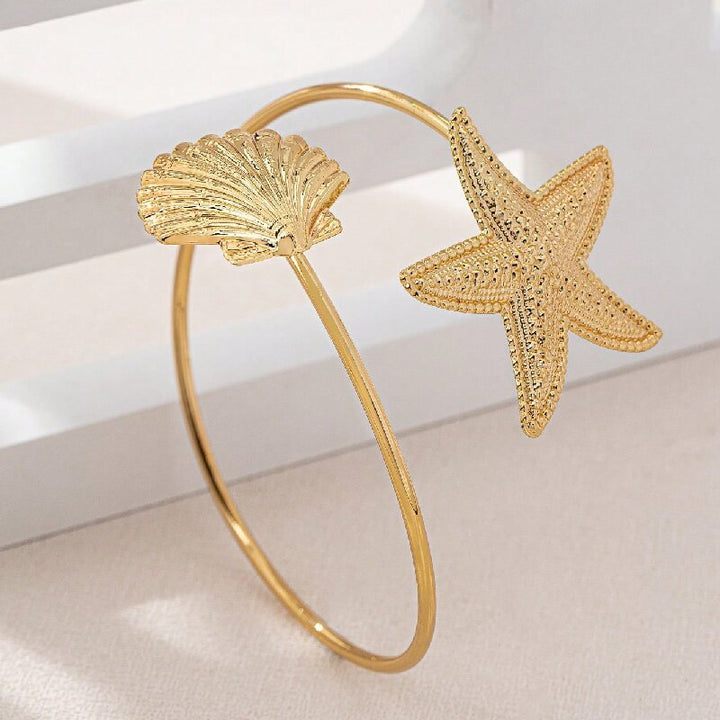 Women's Open Bangle with Maritime Star and Shell Design Nin Boutique
