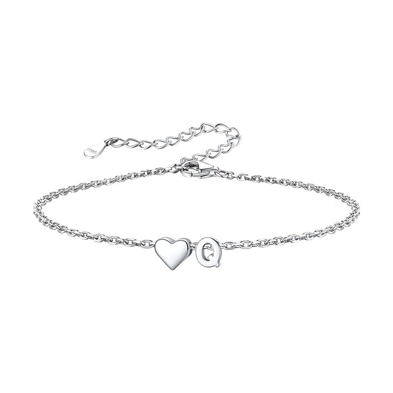 Women's ankle bracelet with personalized heart and letter pendant Nin Boutique