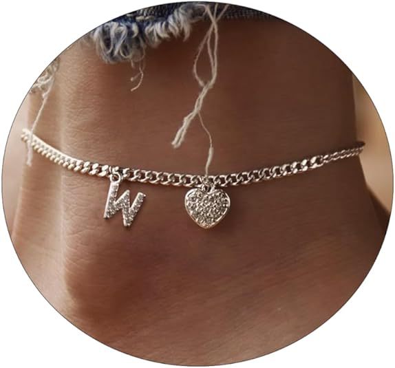 Women’s anklet with personalized letter and sparkling heart pendant Nin Boutique