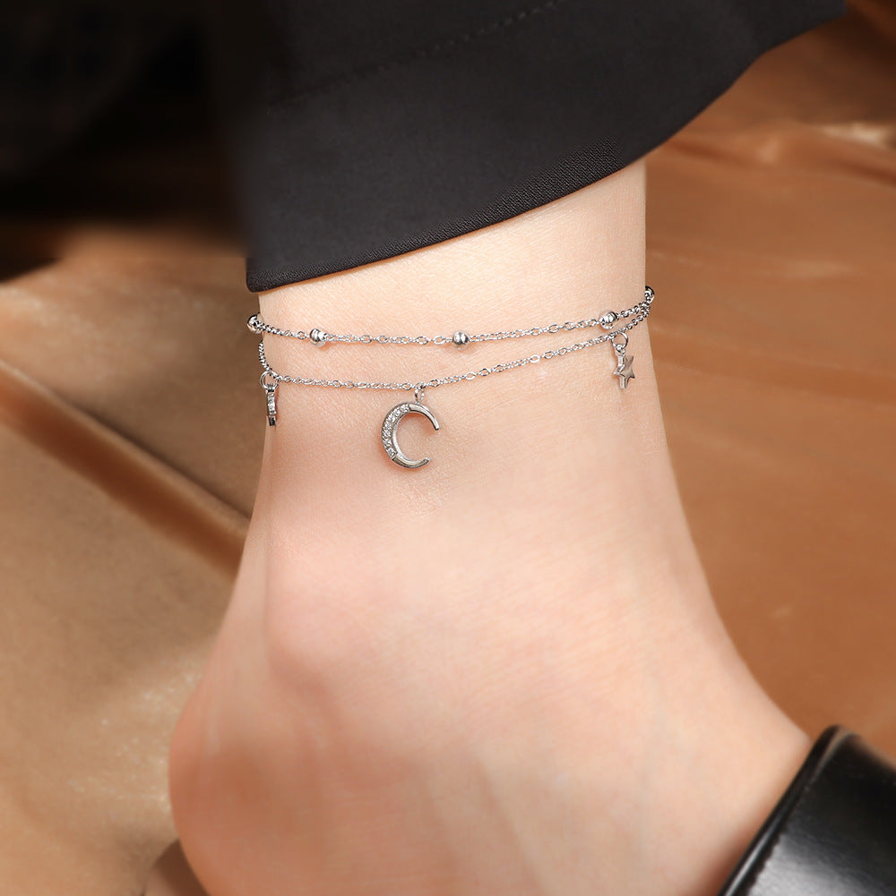 Women's ankle bracelet with sparkling charms and moon design Nin Boutique