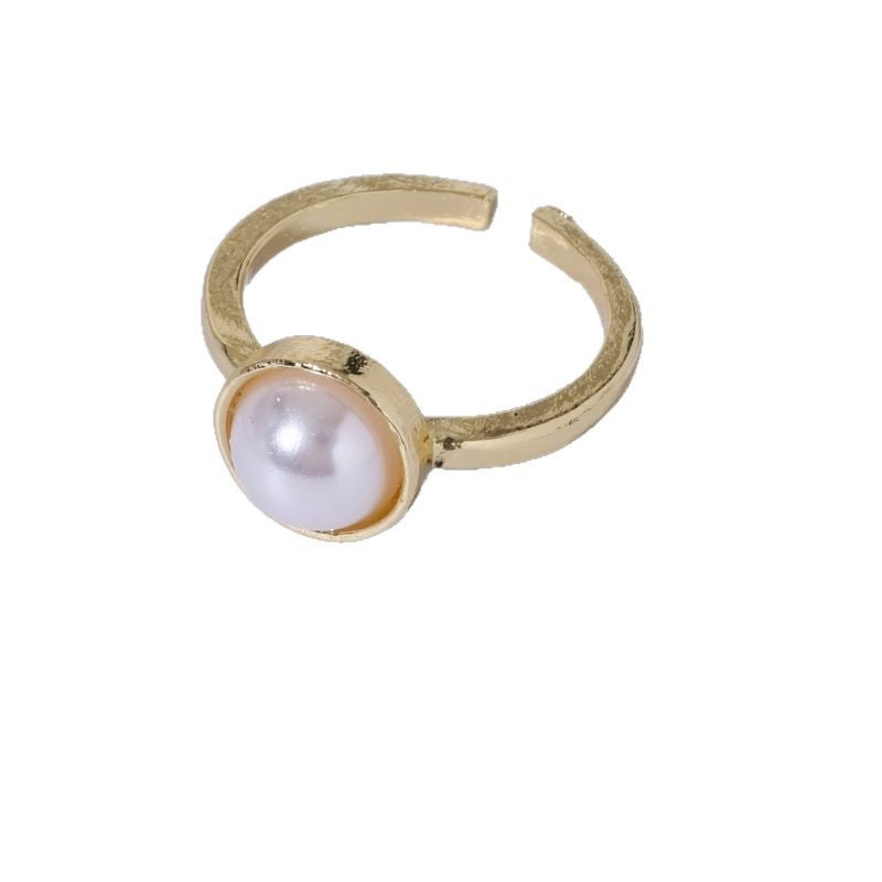 Women's adjustable bezel-set pearl statement ring Nin Boutique
