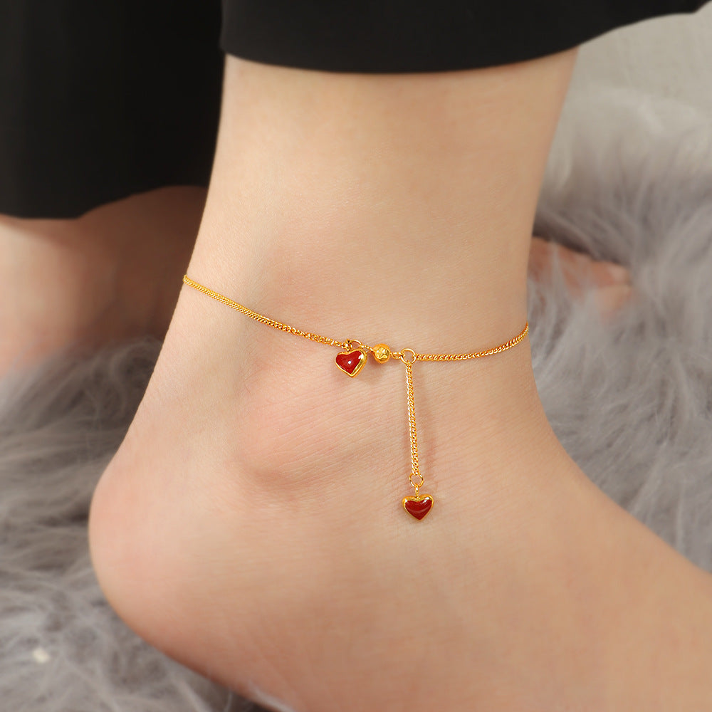 Ladies Heart Charm Adjustable Anklet Nin Boutique