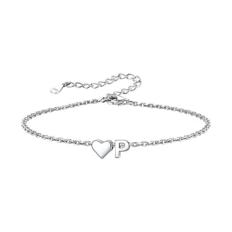 Women's ankle bracelet with personalized heart and letter pendant Nin Boutique