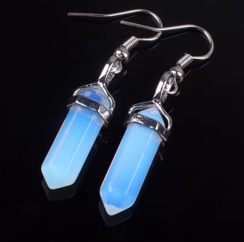 Silver Opal Crystal Drop Charm Earrings | Nin Boutique